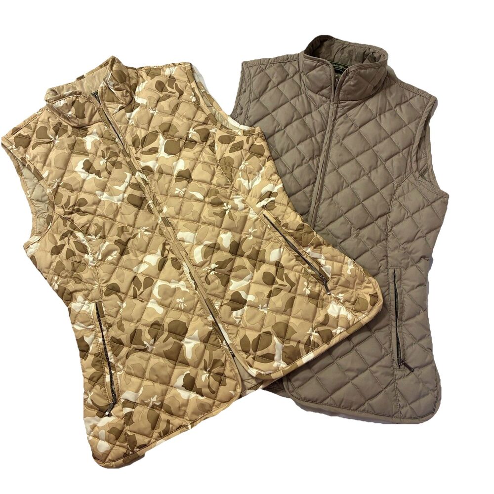 Eddie Bauer Women's XS Goose Down Quilted Vest Jacket Full Zip Set of Two